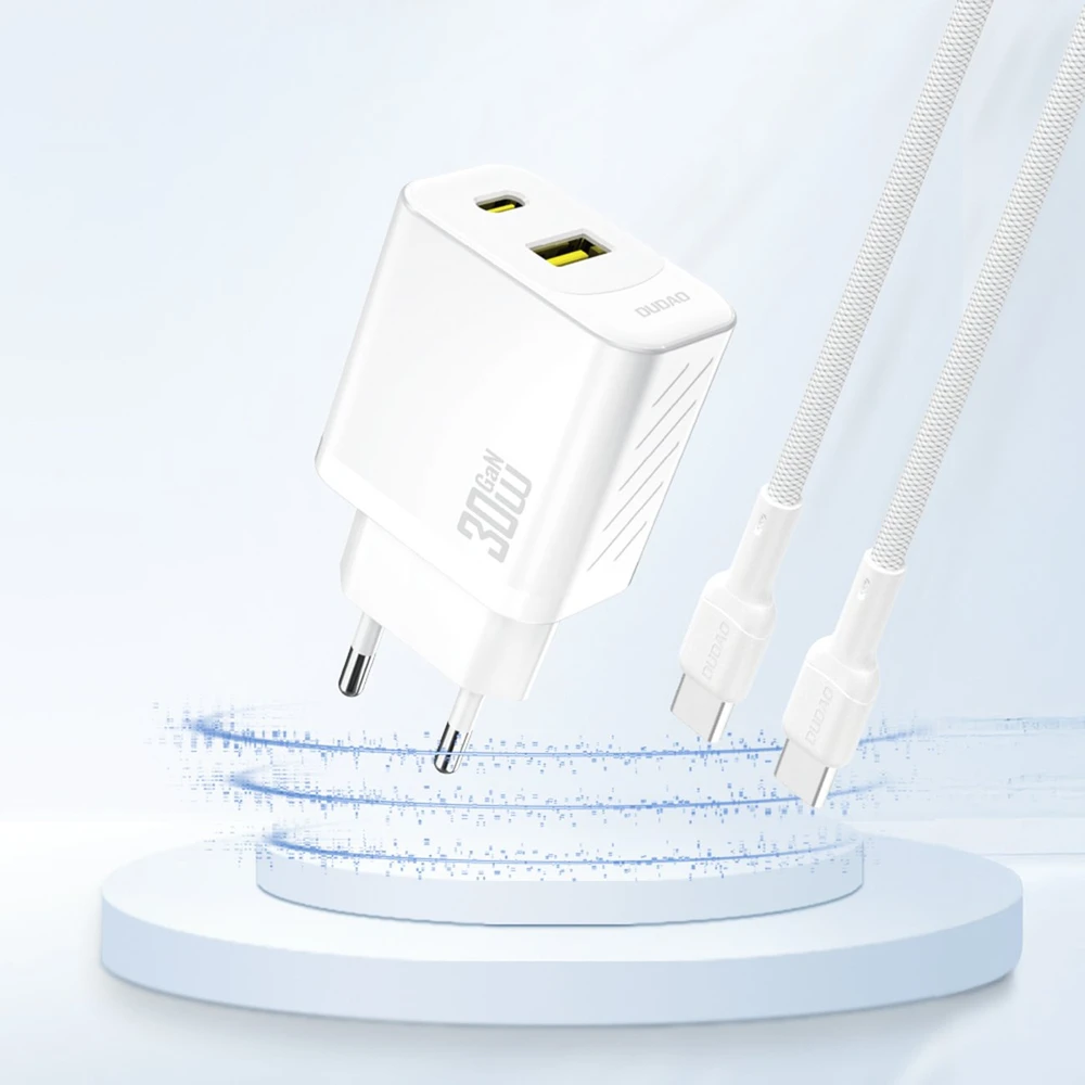Dudao A27TEU PD 30W GaN USB-A USB-C sieninis kroviklis – baltas