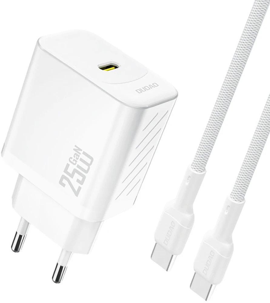 Dudao A27CEU PD 25W GaN USB-C sieninis įkroviklis su USB-C laidu - Baltas