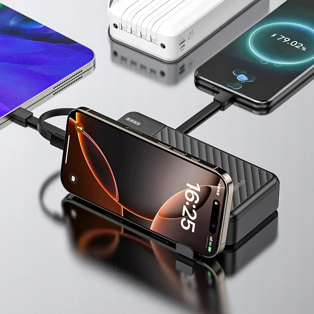 Dudao K11 Pro 20000mAh Powerbank su integruotais kabeliais – juodos spalvos
