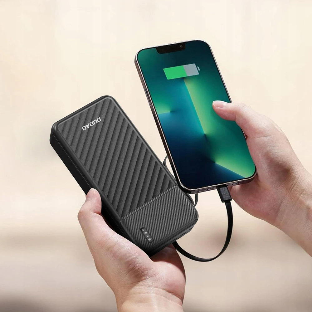 Dudao K11 Pro 20000mAh Powerbank su integruotais kabeliais – juodos spalvos