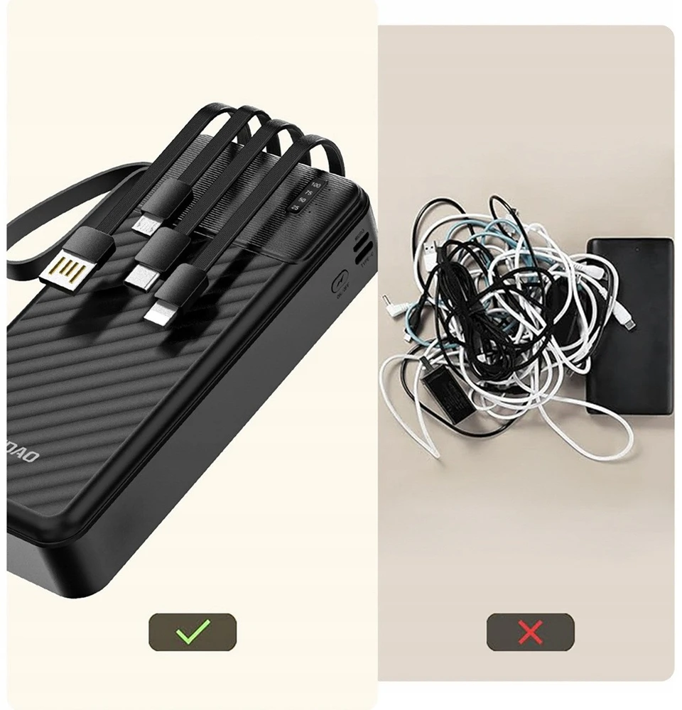 Dudao K11 Pro 20000mAh Powerbank su integruotais kabeliais – juodos spalvos