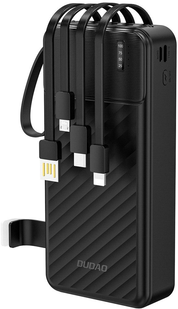 Dudao K11 Pro 20000mAh Powerbank su integruotais kabeliais – juodos spalvos