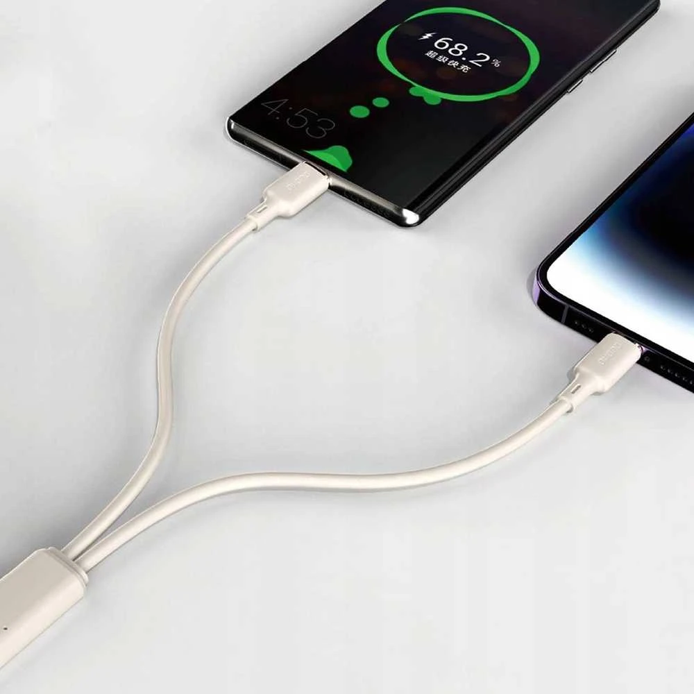 Dudao L7SE 3in1 USB-A – 2x USB-C / Lightning 66W kabelis 1.2m – beige