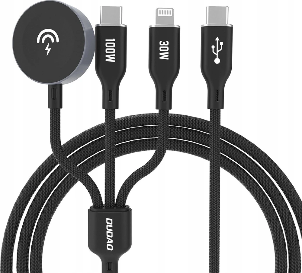 Dudao „Apple Watch A72b8 A12Max+ PD 100W 3in1“ įkroviklio laidas: USB-C „Lightning“ 1,2 m – juodos spalvos