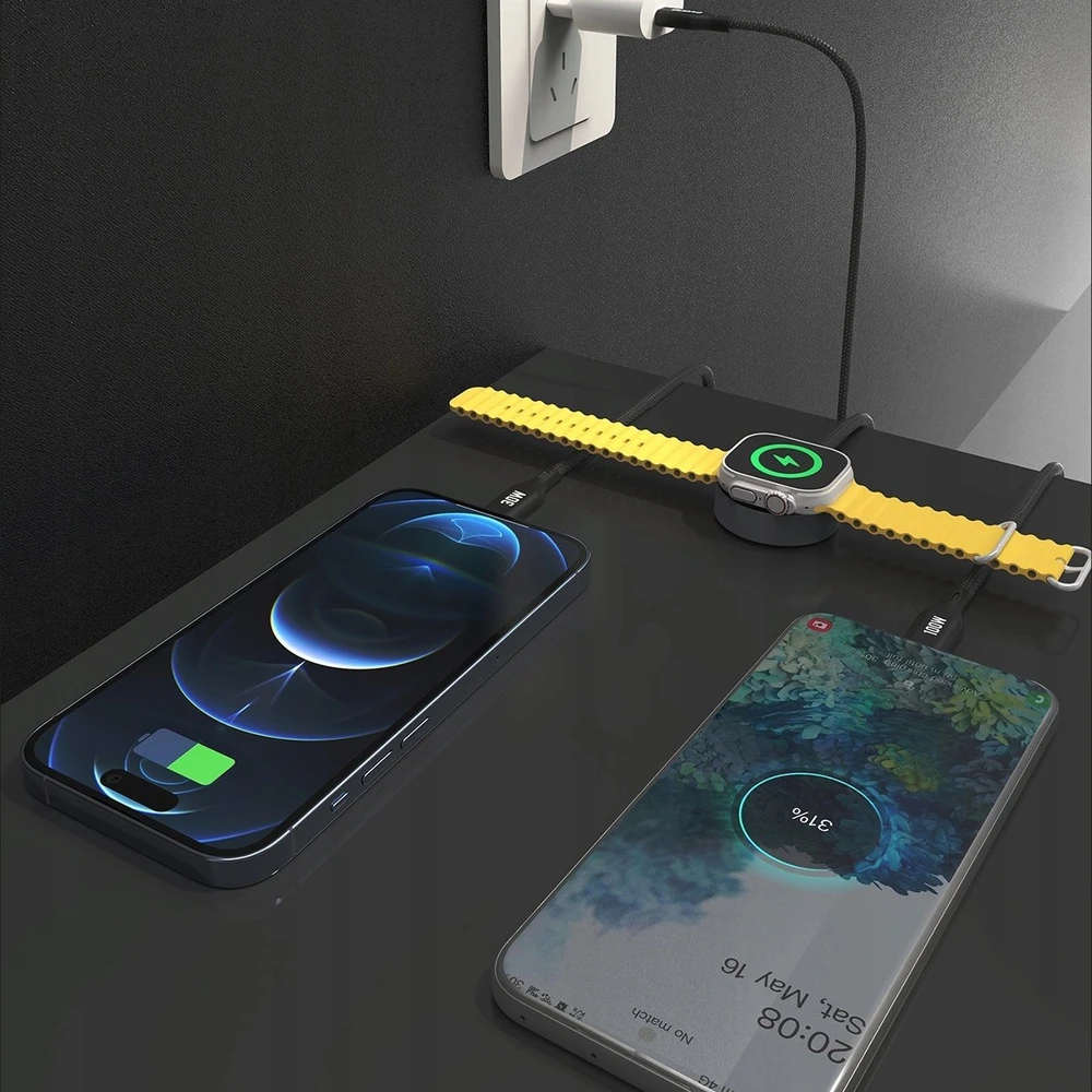 Dudao „Apple Watch A72b8 A12Max+ PD 100W 3in1“ įkroviklio laidas: USB-C „Lightning“ 1,2 m – juodos spalvos