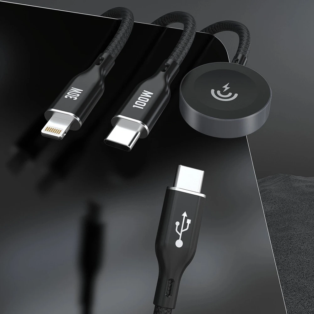 Dudao „Apple Watch A72b8 A12Max+ PD 100W 3in1“ įkroviklio laidas: USB-C „Lightning“ 1,2 m – juodos spalvos