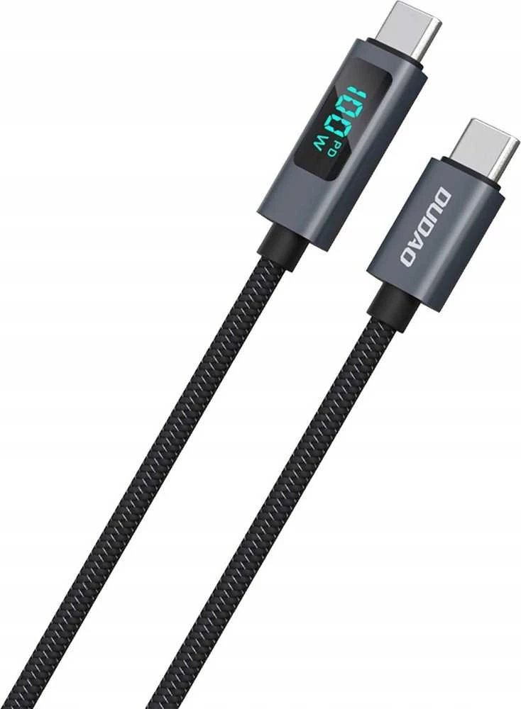 Dudao L7C USB-C – USB-C 100W kabelis with LED Ekranas 1m – juodos spalvos