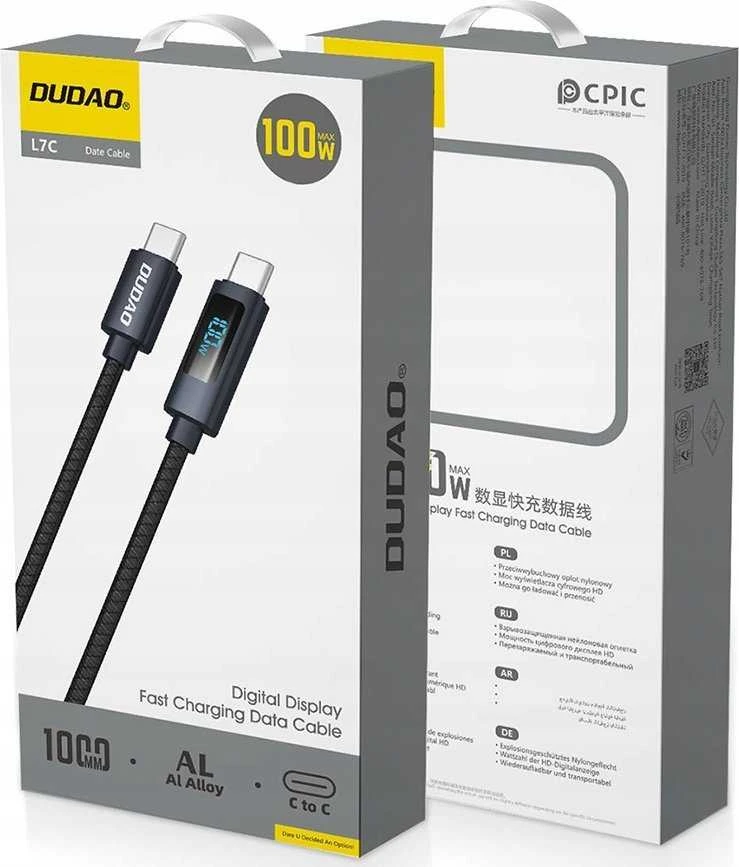 Dudao L7C USB-C – USB-C 100W kabelis with LED Ekranas 1m – juodos spalvos