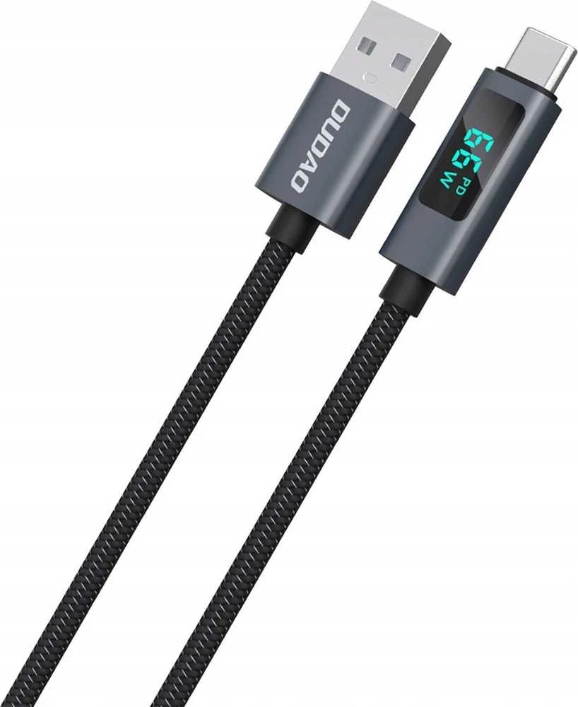 Dudao L7T USB-A – USB-C 66W kabelis with LED Ekranas 1m – juodos spalvos