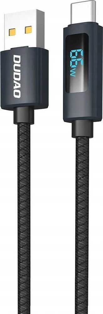 Dudao L7T USB-A – USB-C 66W kabelis with LED Ekranas 1m – juodos spalvos