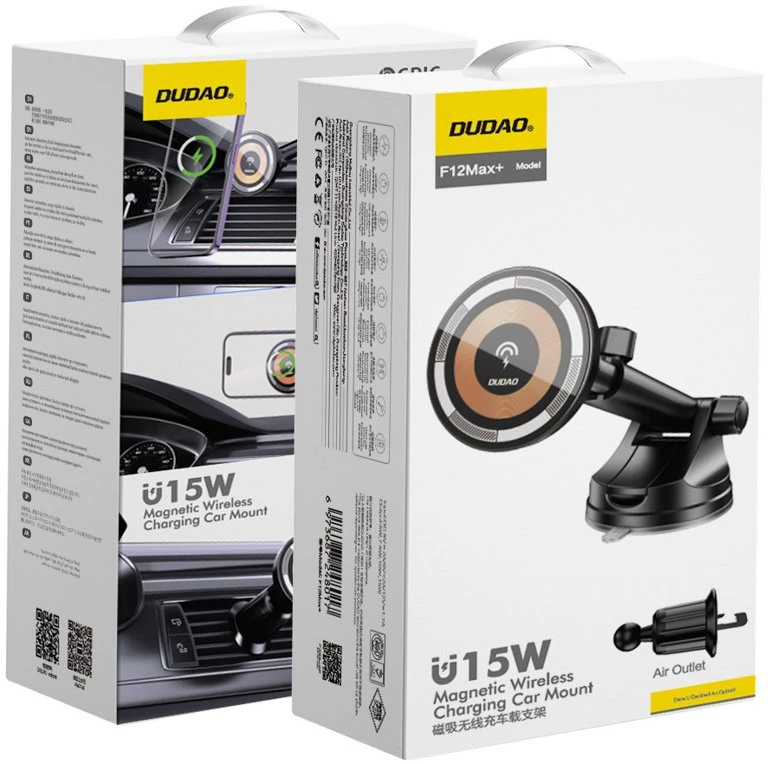 Dudao F12MAX+ automobilio laikiklis su 15 W belaidžiu įkrovikliu, suderinamas su „Magsafe“ – juodas