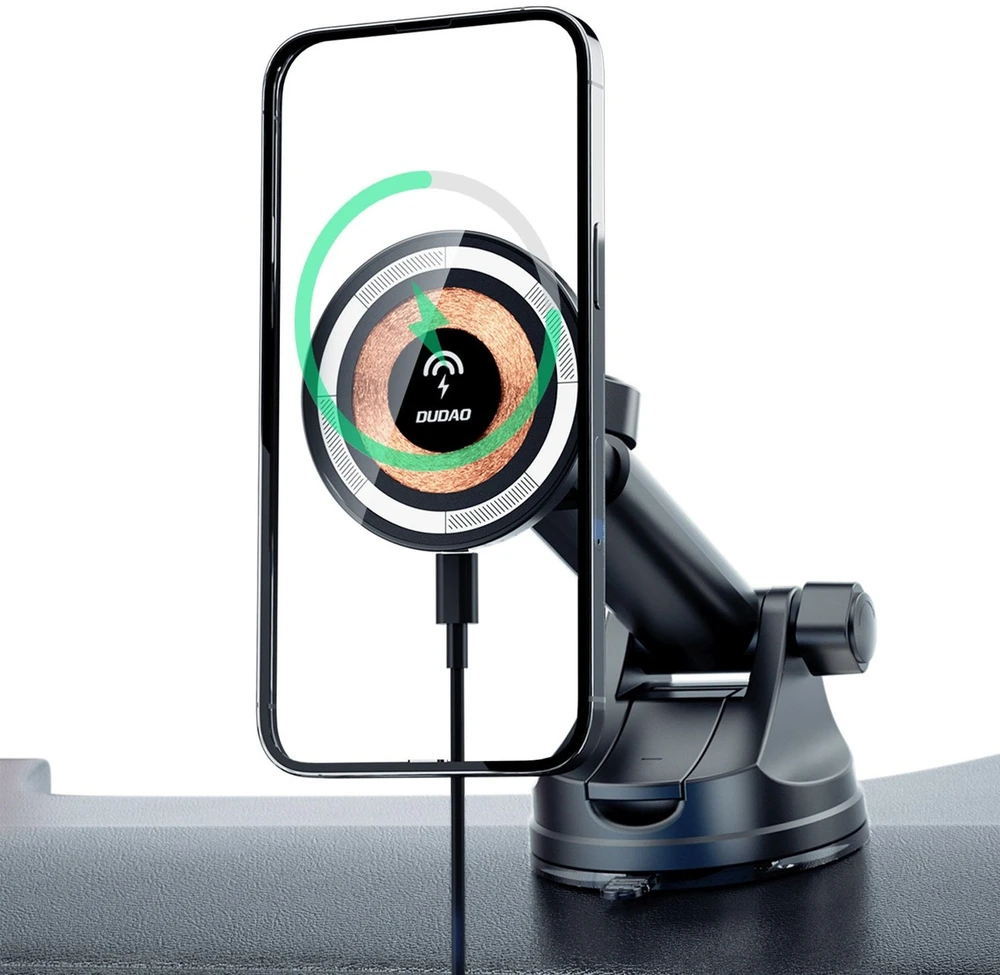 Dudao F12MAX+ automobilio laikiklis su 15 W belaidžiu įkrovikliu, suderinamas su „Magsafe“ – juodas