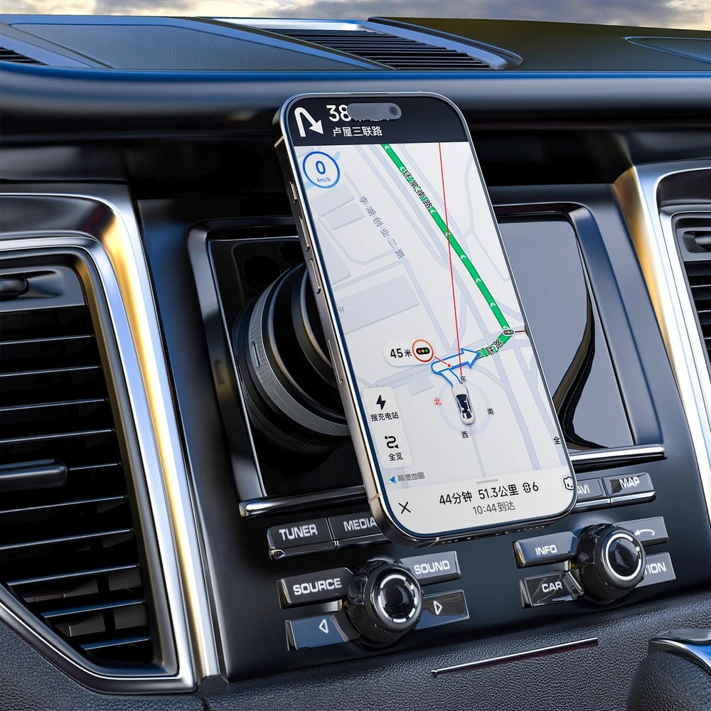 Dudao F24MAX automobilio laikiklis su 15 W belaidžiu įkrovikliu, suderinamas su „MagSafe“, su automatiniu siurbtuku – juodas