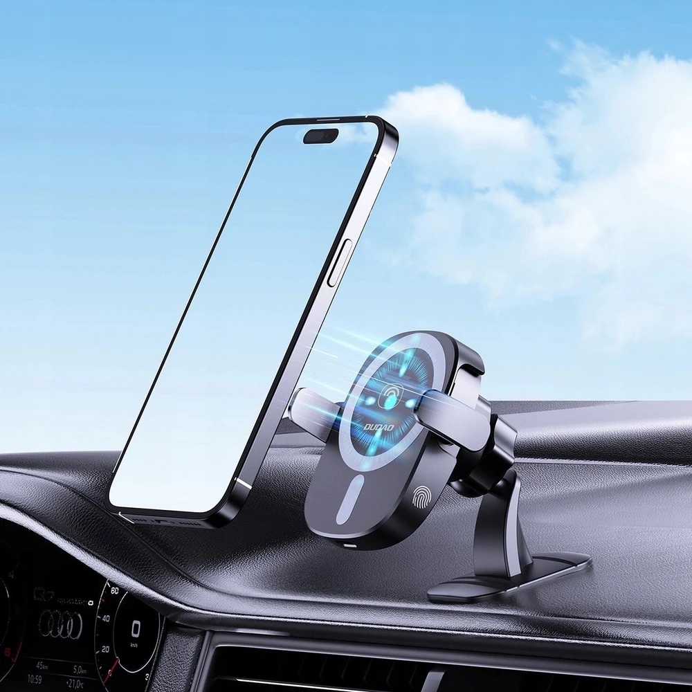 Dudao FW11 automobilinis telefono laikiklis su 15W indukciniu įkrovikliu oro grotelėms / cockpit – juodos spalvos