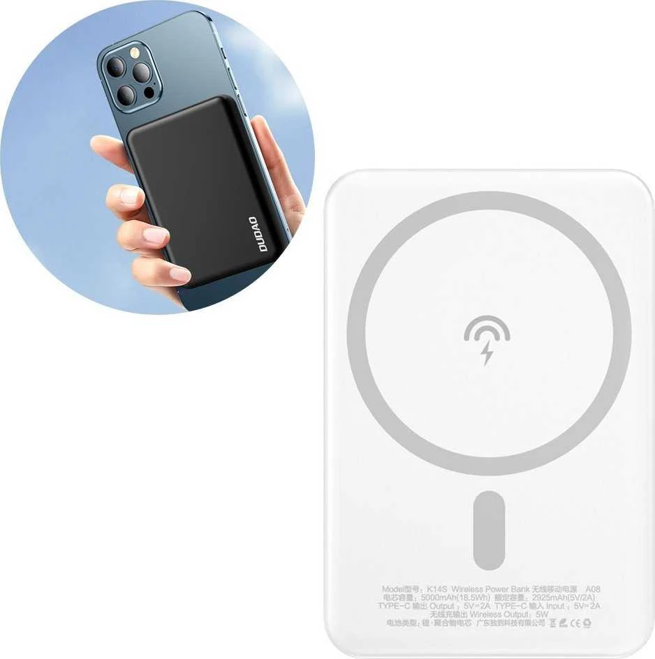 Dudao K14S USB-C / MagSafe wireless powerbank 20W 5000mAh – juodos spalvos