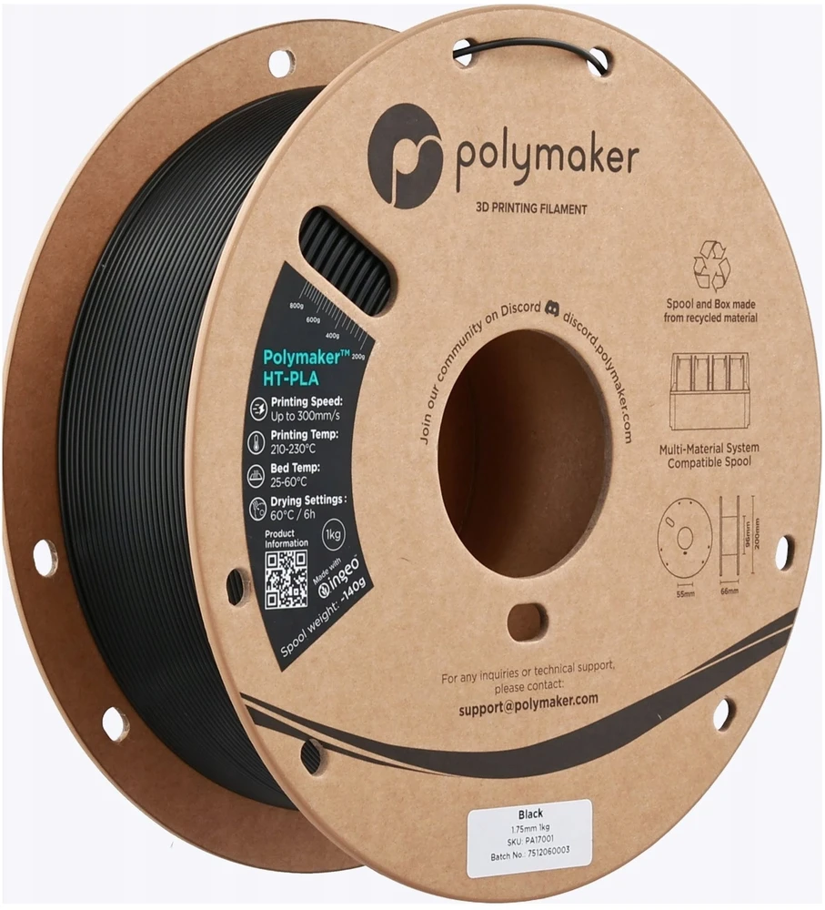 Polmask Polymaker HT-PLA 1.75mm 1kg - Juodas