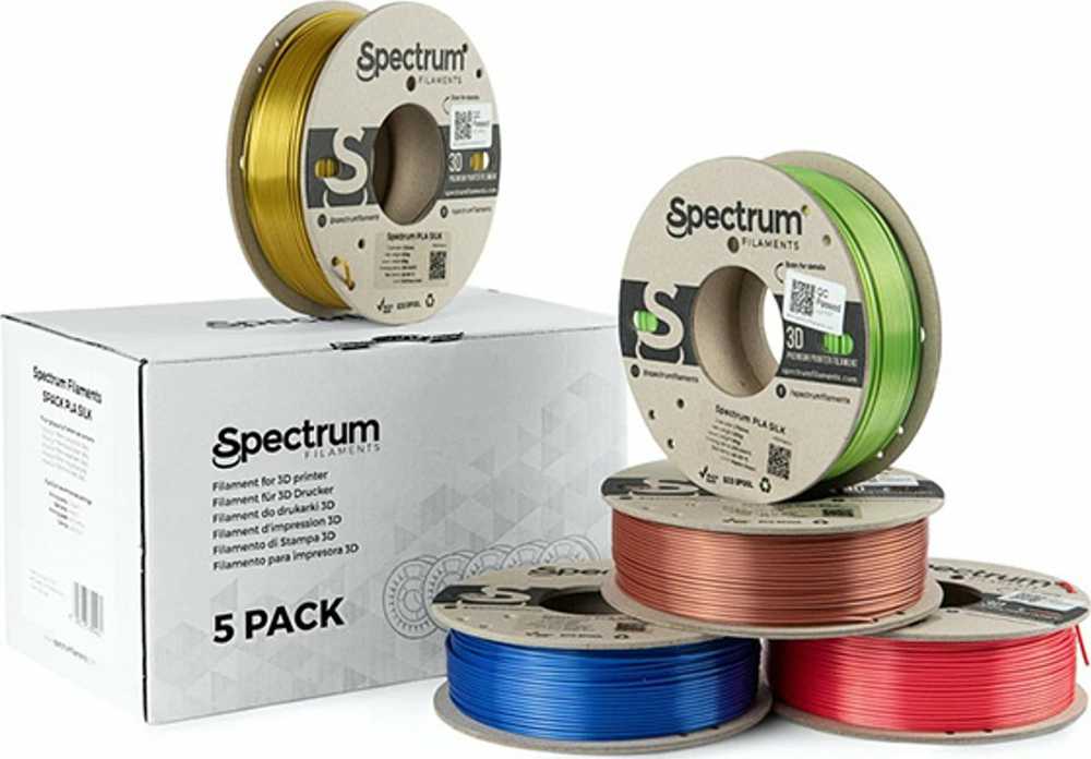 Spectrum Filament PLA Silk 5x250g, mišinys, Glorious Gold, Spicy Copper, Apple Žalias, Ruby Raudona, Indigo Mėlyna