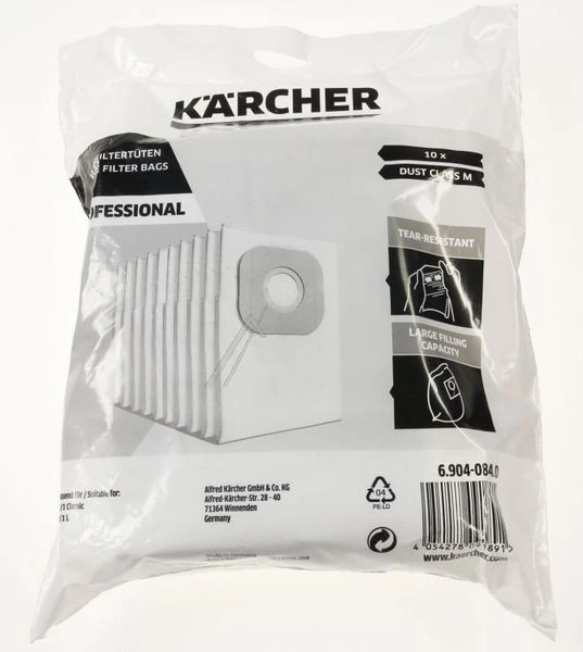 Kärcher Flisiniai dulkių siurblio maišeliai, 10 vnt, T 7/1 Classic, T 8/1, T 11/1 Classic | 6.904-084.0