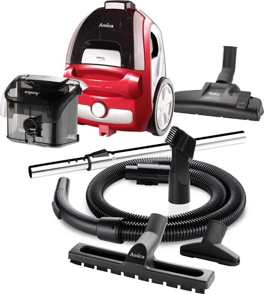 Dulkių Siurblys - Amica Bagio VM3044 1.5L Be Maišelio 900W Juodas/Sidabrinis/Raudonas