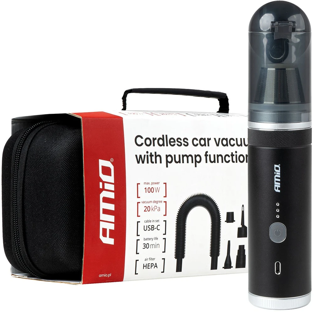 Dulkių siurblys Belaidis automobilinis siurblys su pompos funkcija 100W 20 kPa USB-C AMIO-04785