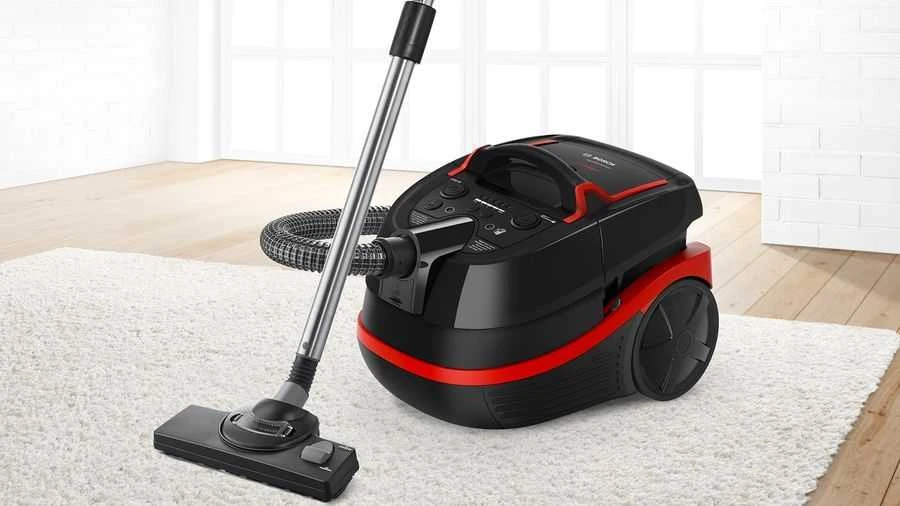 Sauso ir drėgno valymo dulkių siurblys Bosch AquaWash & Clean BWD421POW, 2100 W, Juodos ir raudonos spalvos