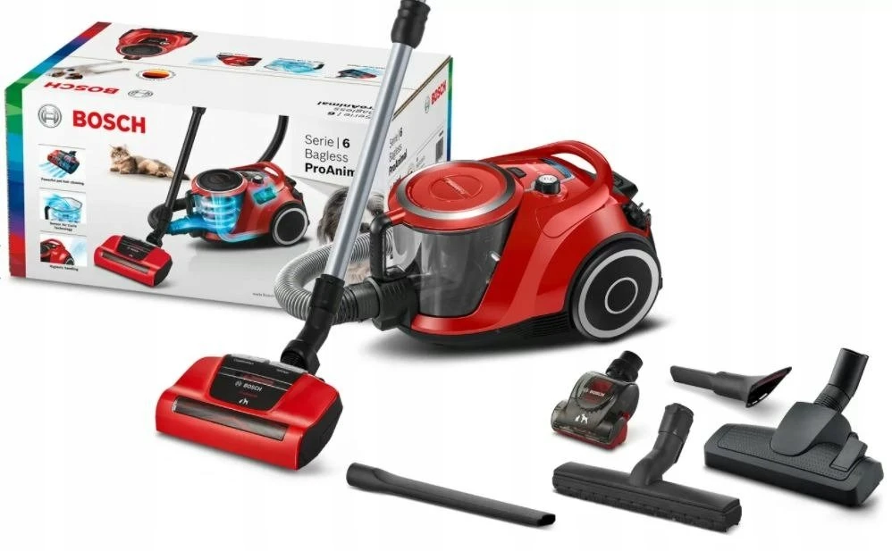 Bosch BGS41PET1 Serija 6, Dulkių siurblys be maišelio, ProAnimal, Raudona