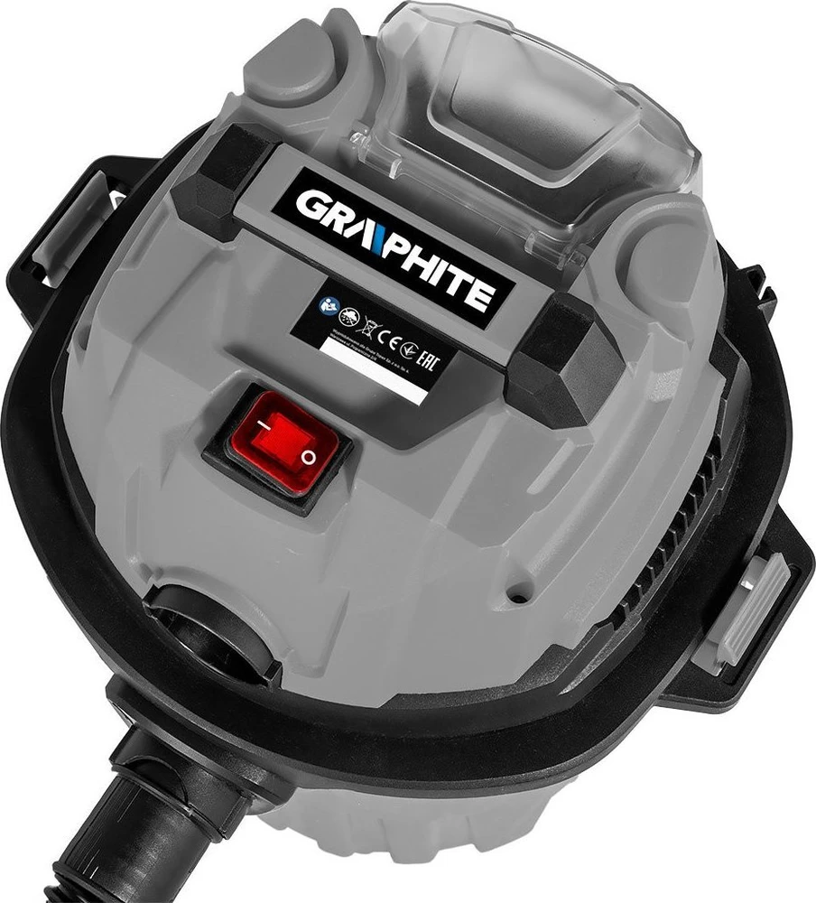 Graphite Dulkių siurblys „Energy+“ 18 V ličio jonų akumuliatorinis dirbtuvių dulkių siurblys, šlapiam ir sausam valymui, 12 l bakas, be akumuliatoriaus