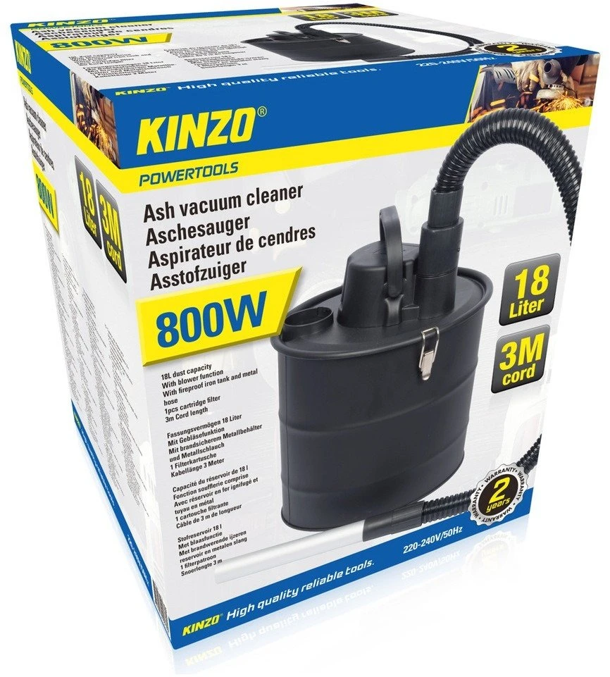 Dulkių siurblys Siurblys pelenams Kinzo, 800-1200W, 18L, su HEPA filtru