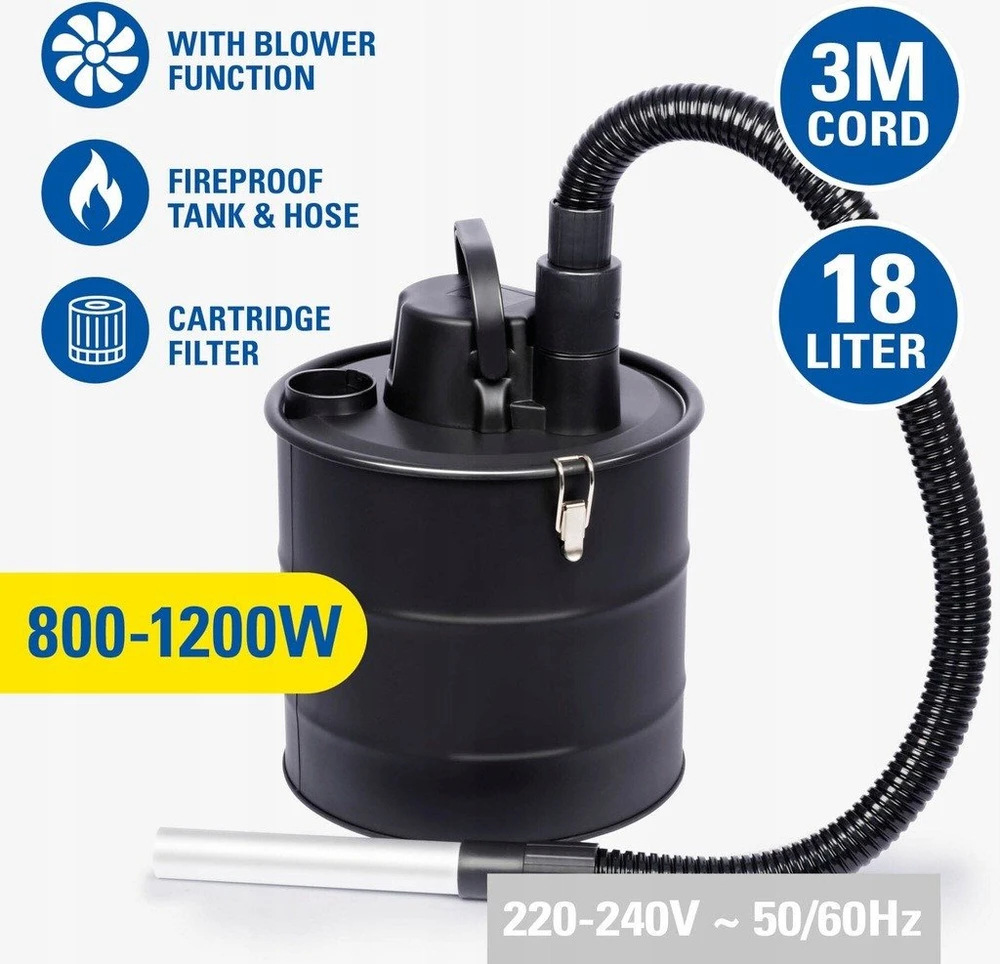 Dulkių siurblys Siurblys pelenams Kinzo, 800-1200W, 18L, su HEPA filtru