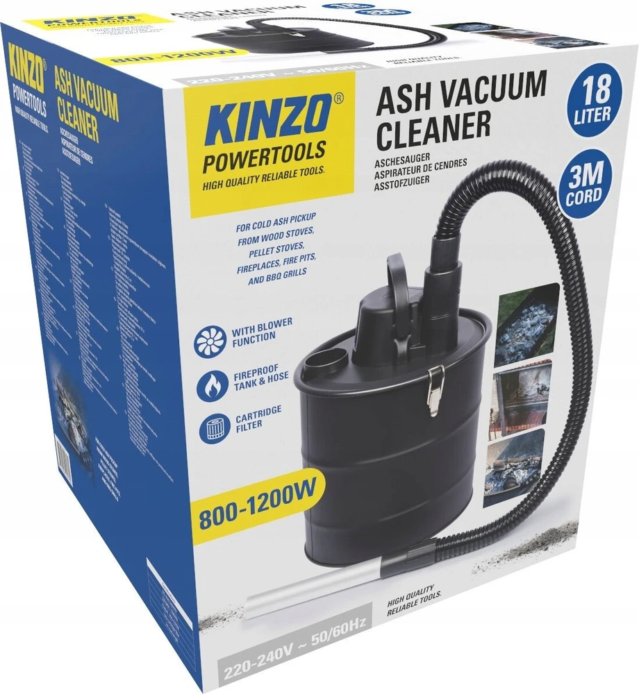 Dulkių siurblys Siurblys pelenams Kinzo, 800-1200W, 18L, su HEPA filtru