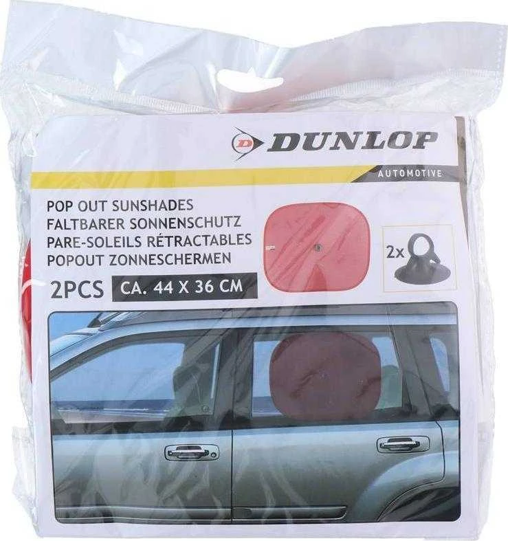 Dunlop – nuo saulės apsaugantis skydelis automobilio šoniniams langams 36x44 cm, 2 vnt. (raudonas)