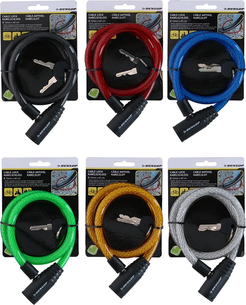 Dunlop spiralinė dviračio spyna, 65 cm, raudona