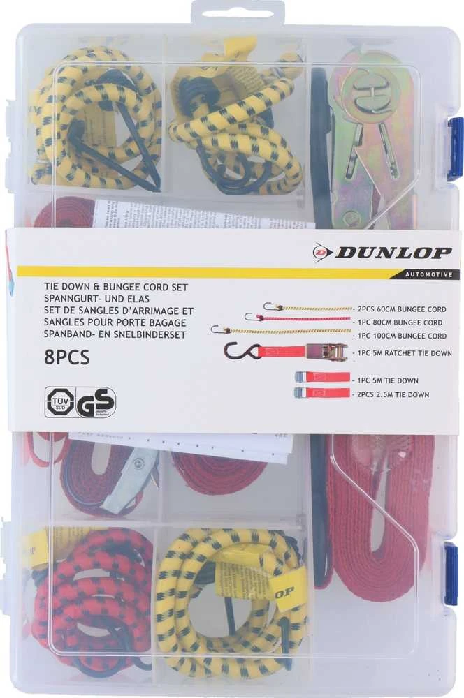 Dunlop tvirtinimo diržų ir elastinių lynų rinkinys dėžutėje