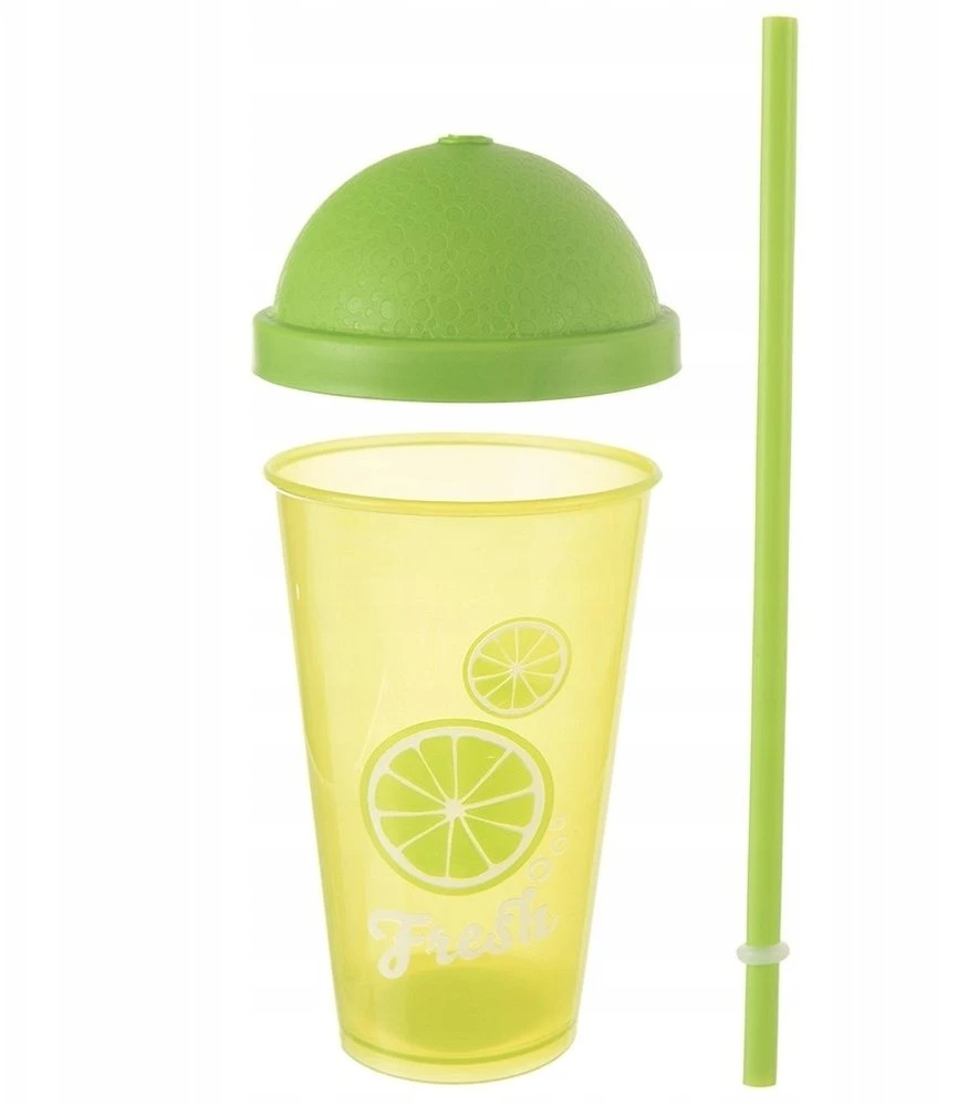 Duo Gift Orion Plastikinis puodelis su dangteliu ir šiaudeliu 450 ml, žalias