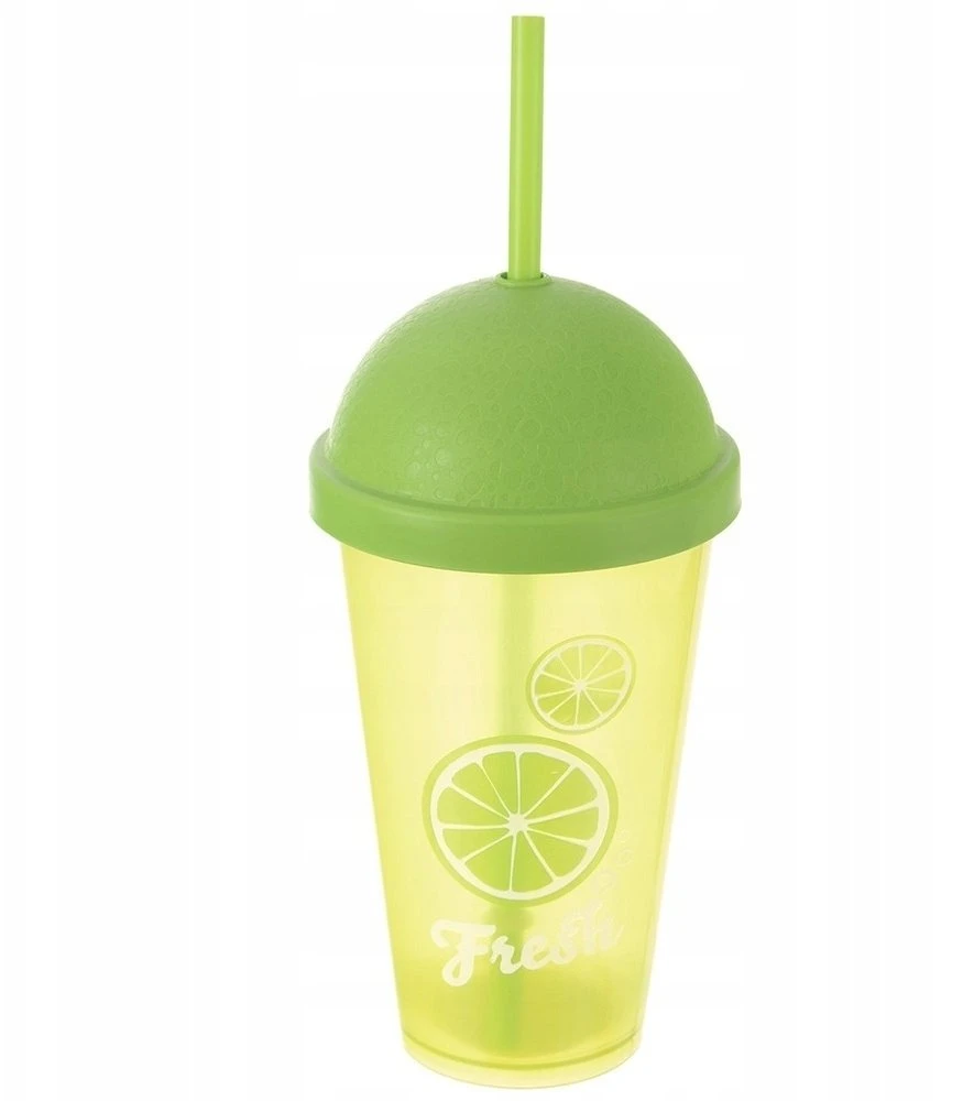 Duo Gift Orion Plastikinis puodelis su dangteliu ir šiaudeliu 450 ml, žalias