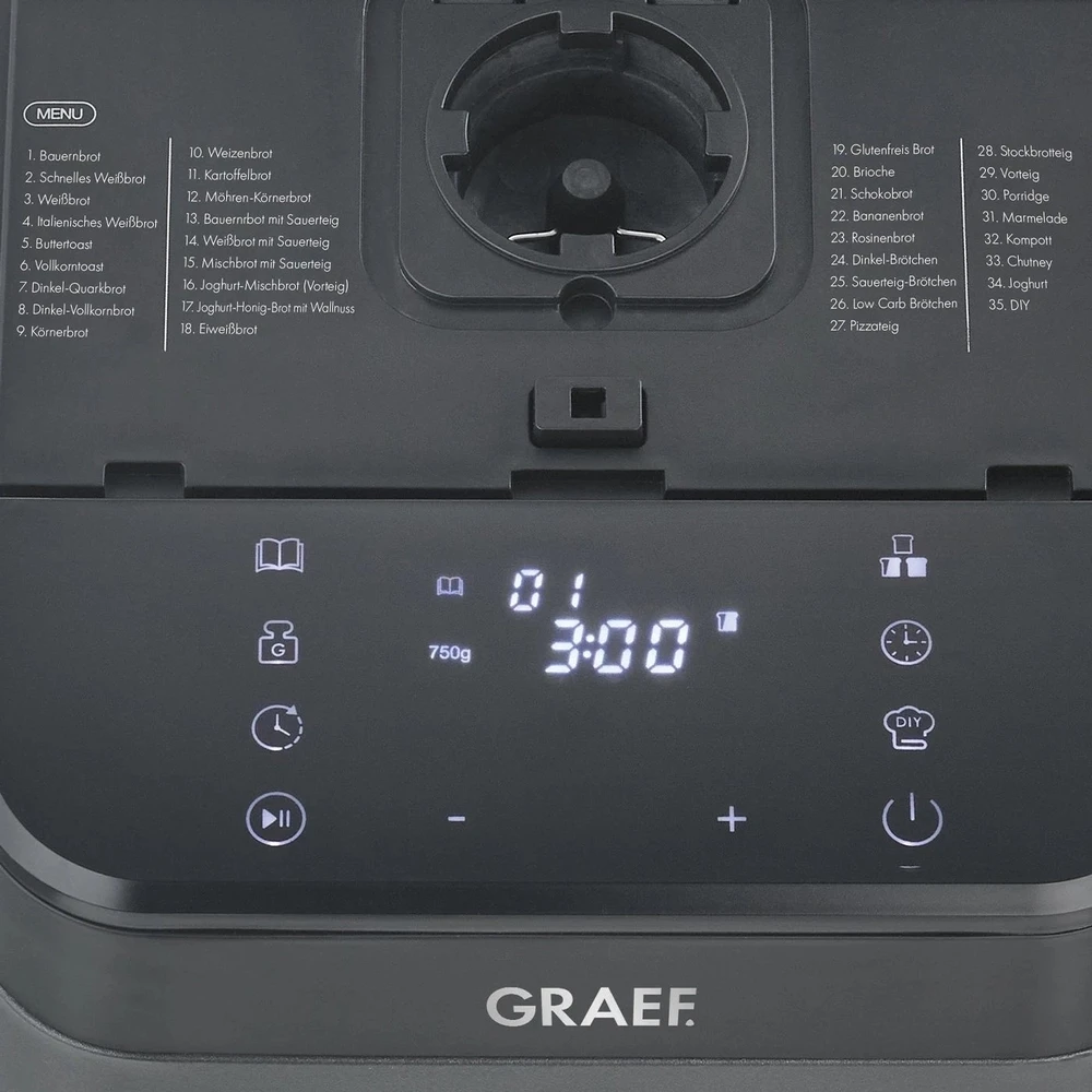 Duonkepė Graef duonos kepimo aparatas 36 programos, 500g arba 750 g duona, laikymo šilumoje funkcija, BA806EU
