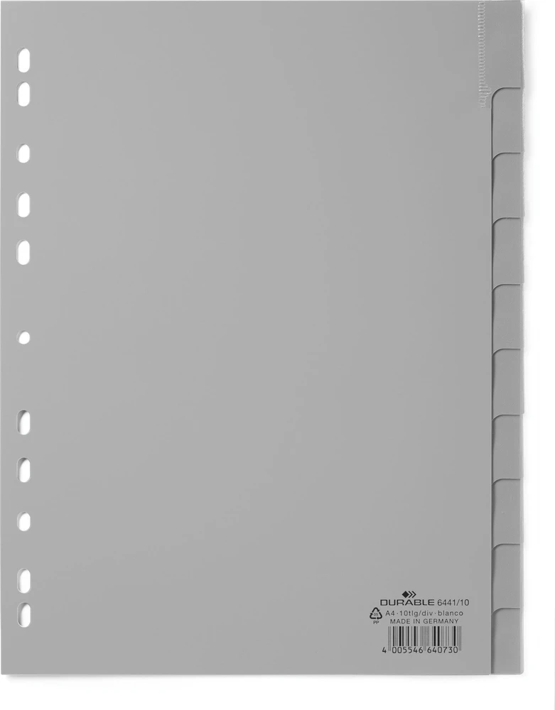 Laikiklis Durable DURABLE Blanko-Register PP blanko Taben 10-teilig grau