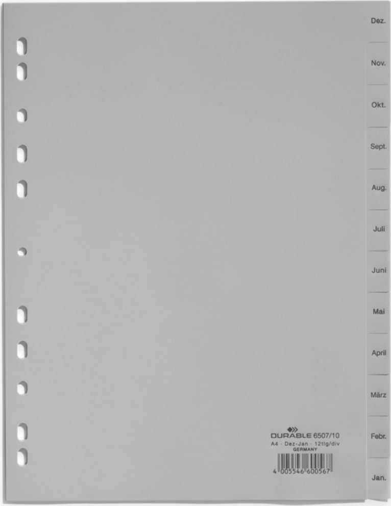 Laikiklis Durable DURABLE Monatsregister Dez-Jan 12-teilig grau