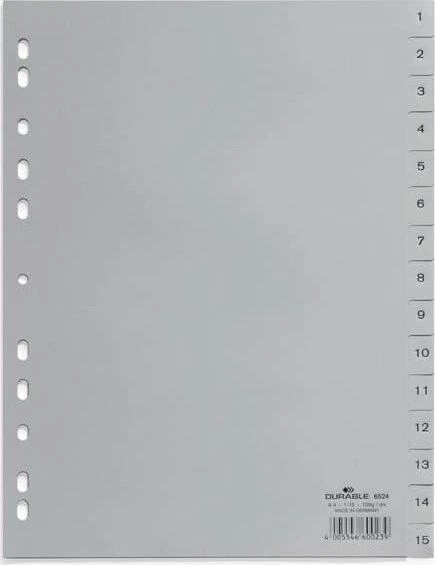 Durable A4 skirtukai 1-15 pilki