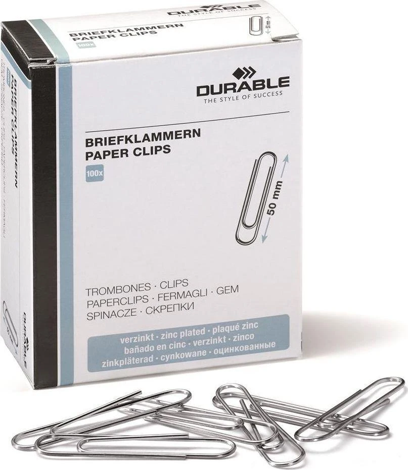 Durable Patvarios 50 mm cinkuotos sąvaržėlės, 100 vnt.