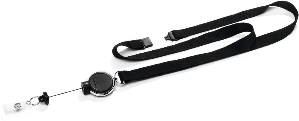 Durable Textile lanyard 15 with badge reel Extra Strong, badge holder, Metal, Plastic, Textile, Juodas, 80 cm, Pack, 38.2 g (833001)