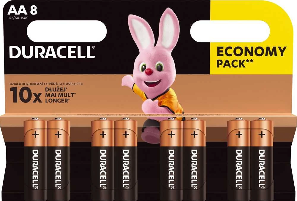 Duracell AA baterijų ekonominė pakuotė su zuikiu