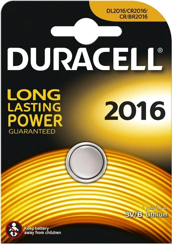 "Duracell" ličio mygtukinė baterija 3V 2016 DL/CR2016 2 vienetai