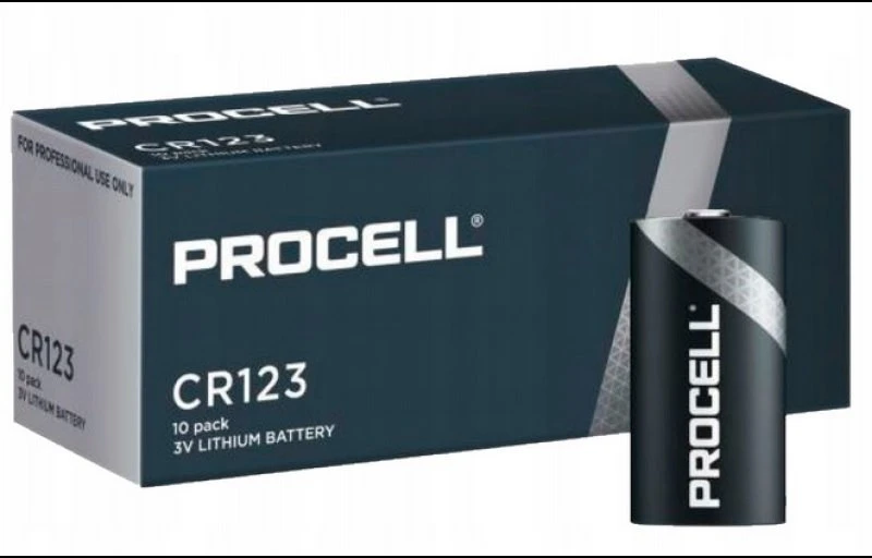 Procell CR123 ličio baterijų dėžutė ir elementas