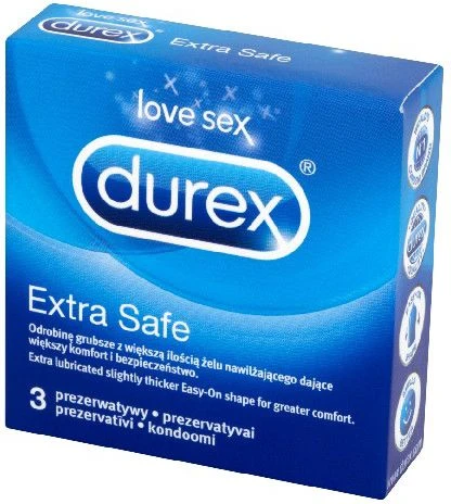 Prezervatyvai Durex Extra Safe 3 vnt, storesni, drėkinti