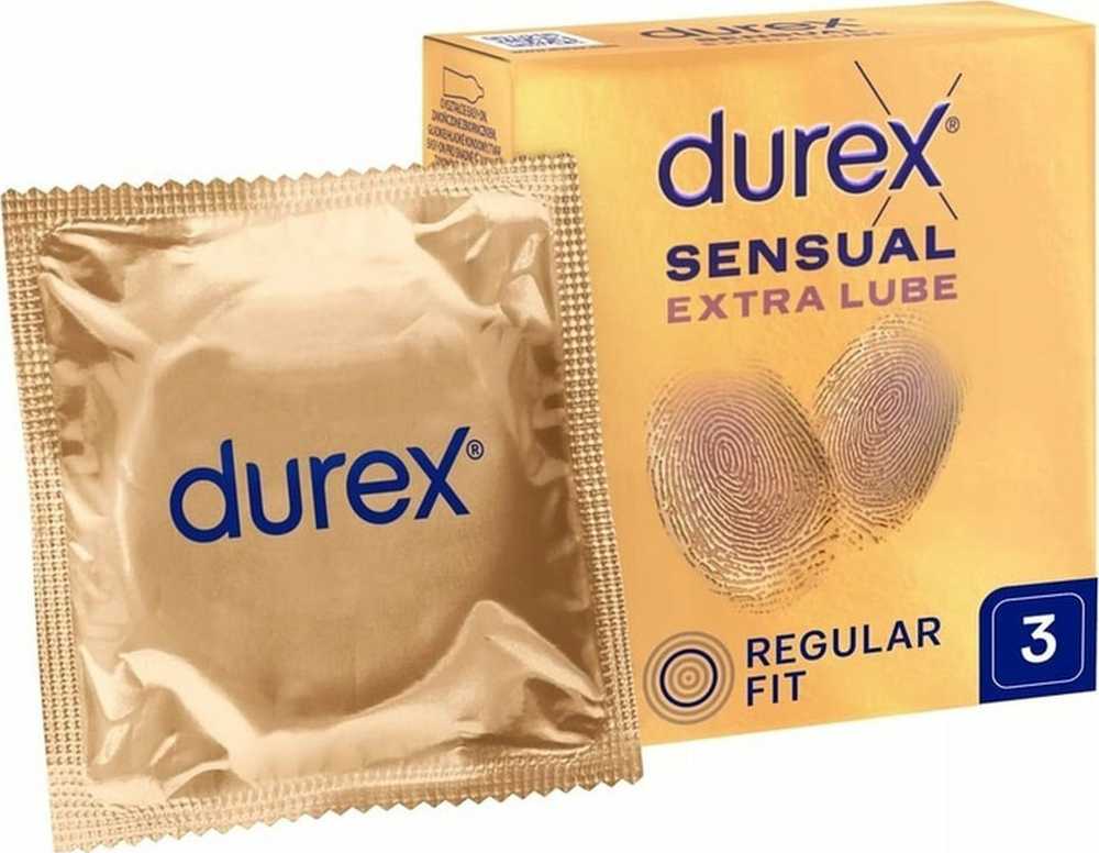 Durex Sensual Extra Lube prezervatyvai su papildomu lubrikantu, 3 vnt