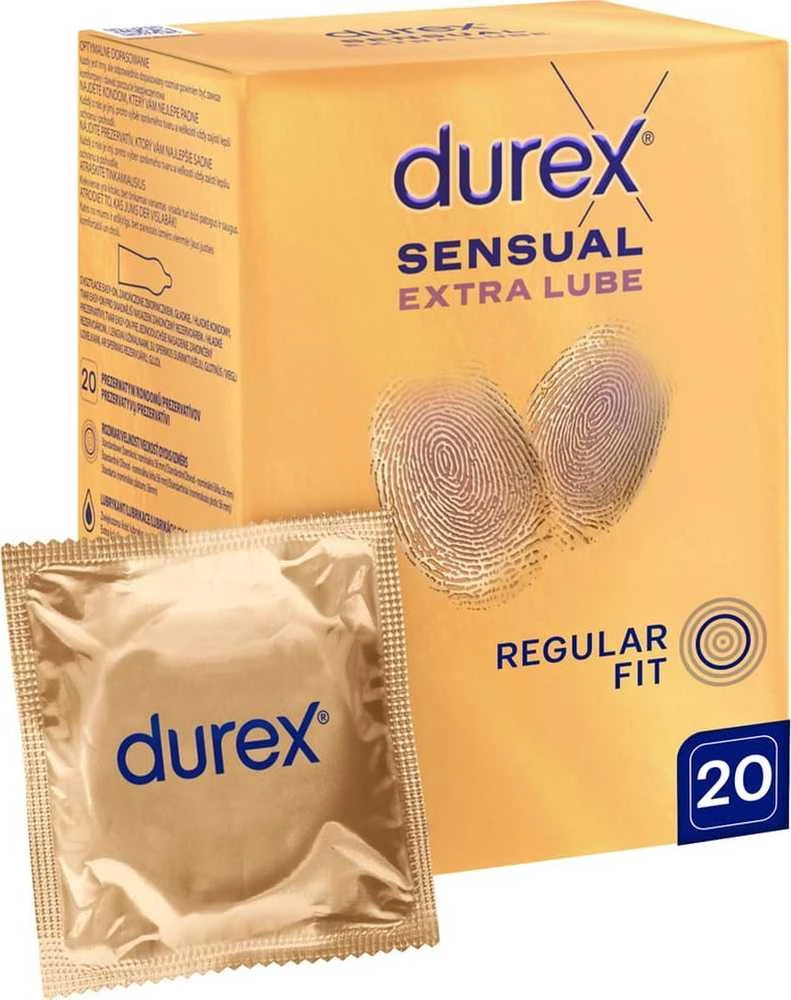 Durex Sensual Extra Lube prezervatyvai su papildomu lubrikantu 20 vnt