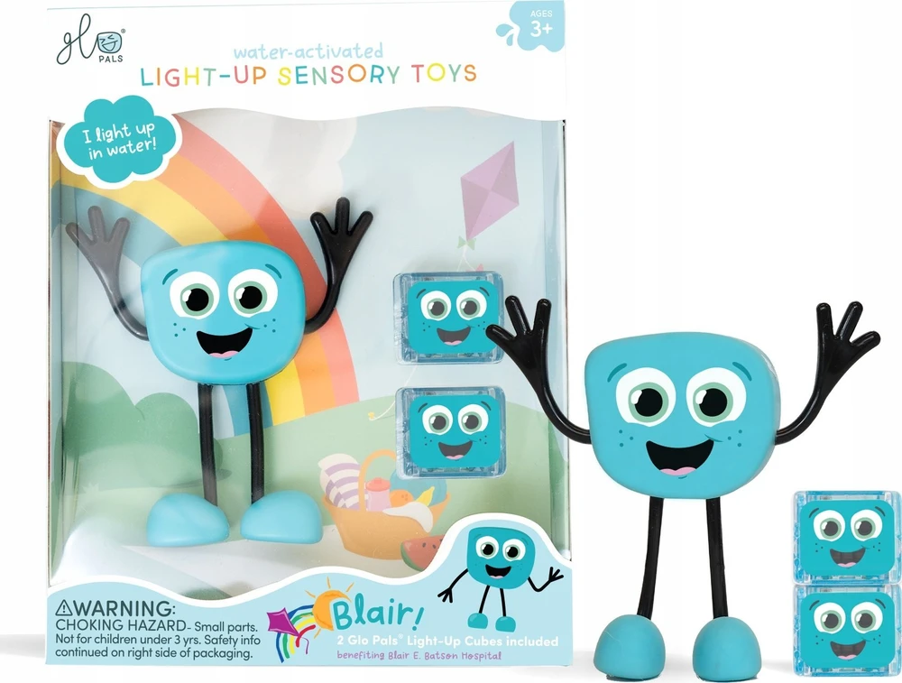 Duronic Glo Pals, Blair vonios figūrėlė - rinkinys su dviem sensoriniais kubeliais, kurie šviečia vandenyje