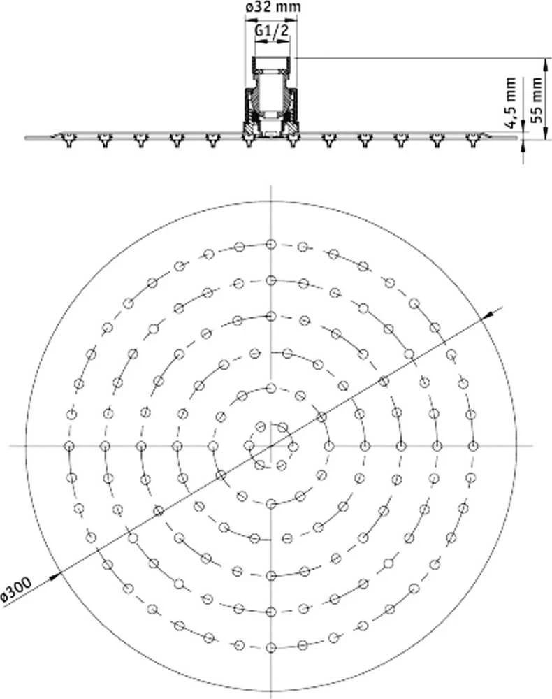 Deante plieno viršutinis dušas – 300 mm
