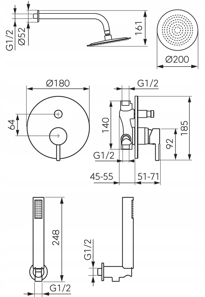 Dušo komplektas Ferro BCK7PGM-SET1-S / CIRICULUS / POTIKINIS DUŠO MAIŠYTUVAS 2F SU DUŠO KOMPLEKTU, METALAS